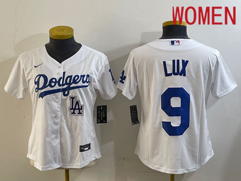Women Los Angeles Dodgers #9 Lux White Game 2024 Nike MLB Jersey style 5->women mlb jersey->Women Jersey